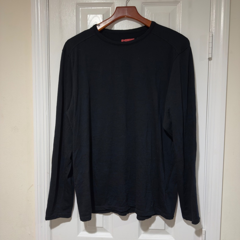 Karbon Men's XL 100% Merino Wool Long Sleeve Base Layer Shirt Black